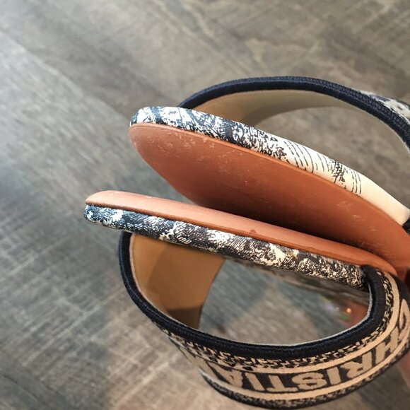 Dior Dway Blue Embroidered Cotton Logo Slides - Picture 5 of 7